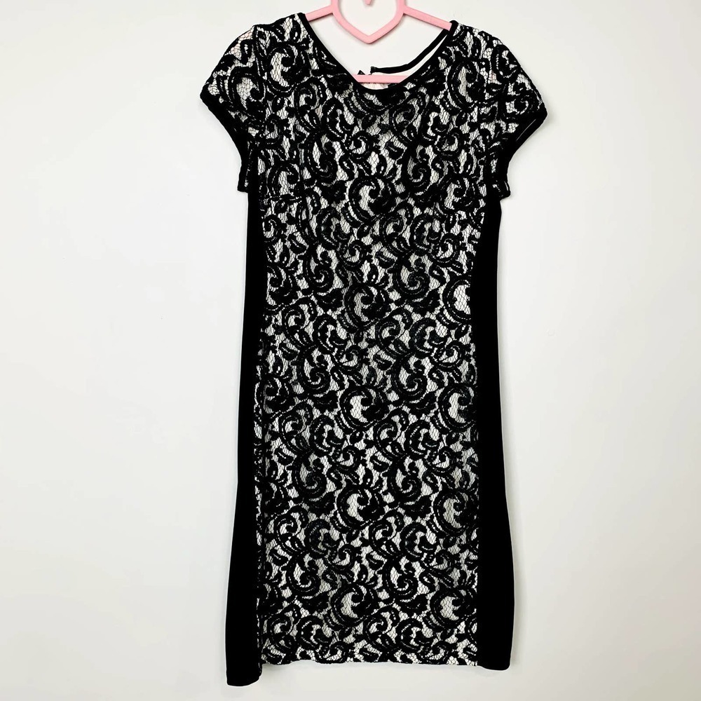 Lauren Ralph Lauren Paisley Lace Cap Sleeve Shift Dress Womens Black Sz 14